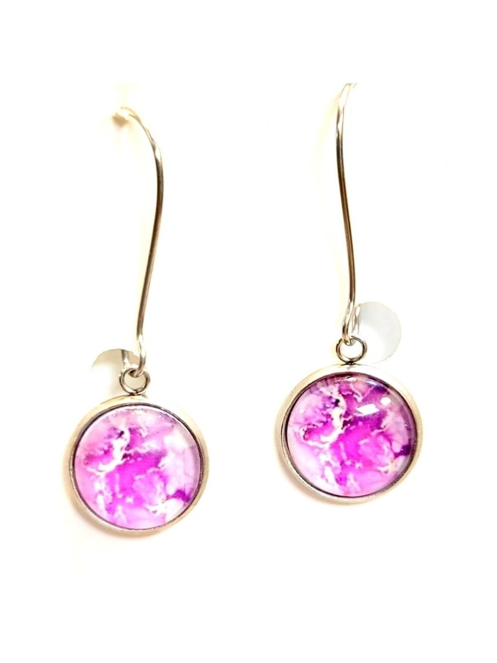 Pink Abstract Silver Drop Earrings